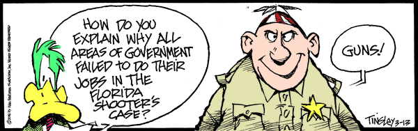 political cartoon about government failures blamed on guns
