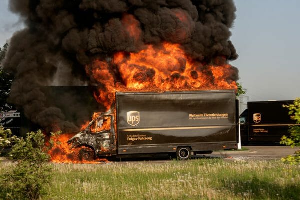 UPS truck on fire
