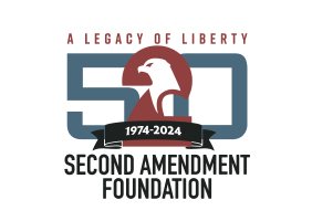 Logo of Second Amendment Foundation's 50th anniversary, featuring an eagle silhouette and the text: "A Legacy of Liberty, 1974-2024.