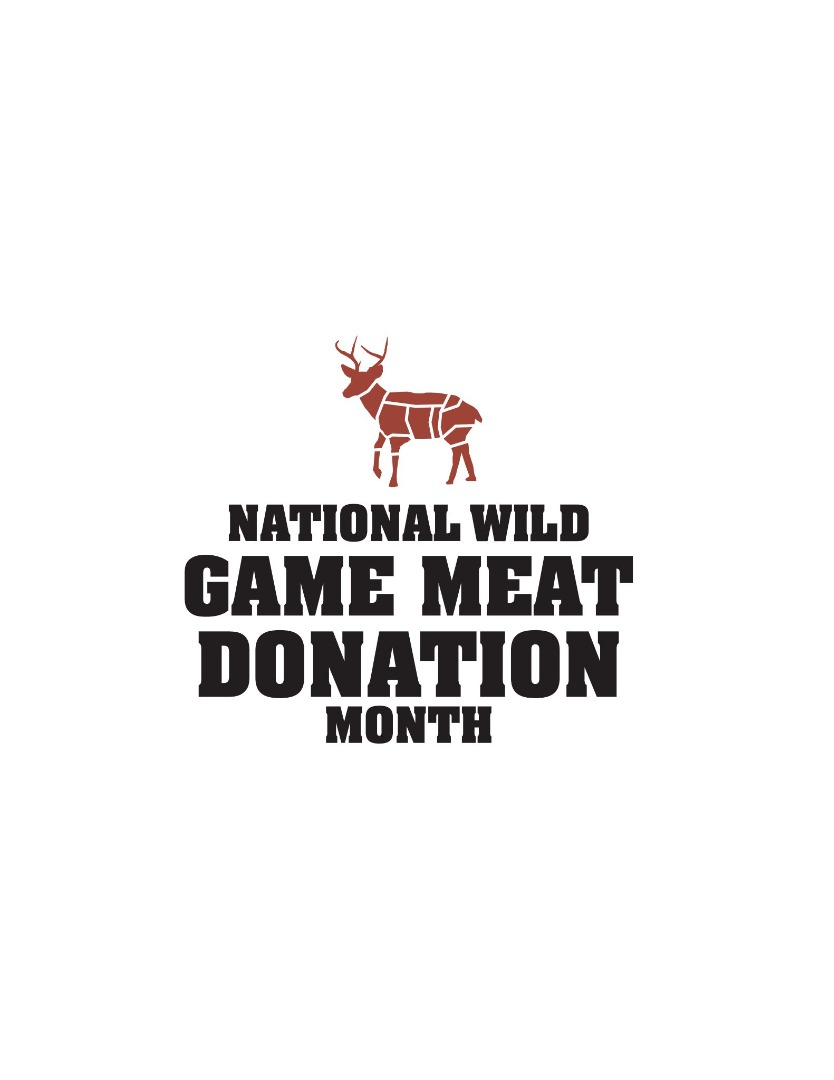 Logo of National Wild Game Meat Donation Month with an illustrated deer in cut segments above the text.