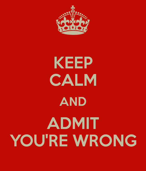 Red poster with a crown icon at the top and bold beige text reading "KEEP CALM AND ADMIT YOU'RE WRONG.
